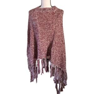 Cozy Fringe wine & White Poncho 2 Chic Twos Company